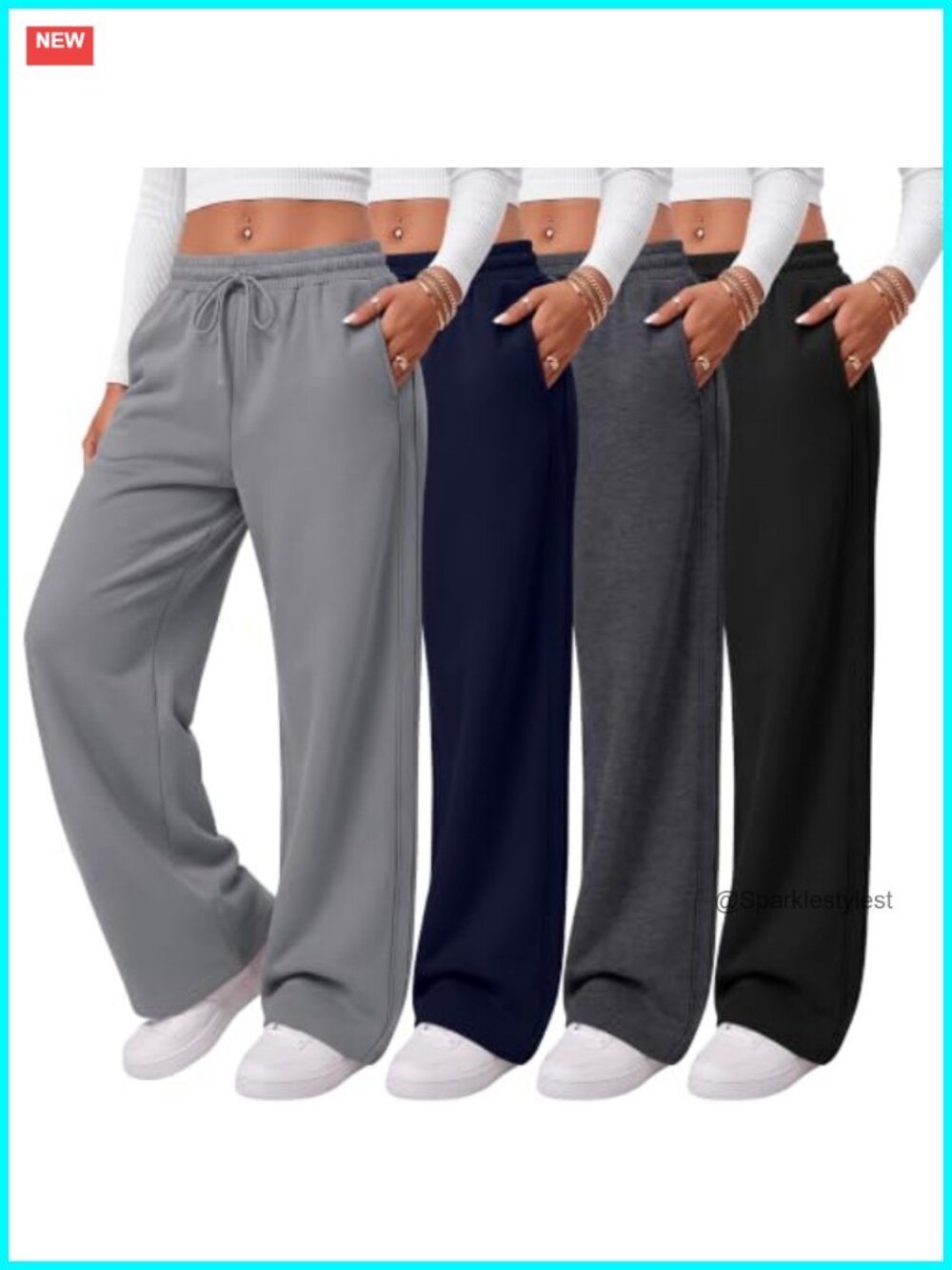 Womens Baggy Drawstring Lounge Pants Pockets Polyester Cotton Spandex Wide Leg